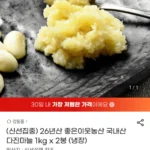 26년산 국내산 다진마늘 1kg x 2봉