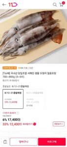 T멤버십 국내산 당일조업 서해안 생물 오징어 얼음포장 700~800g (3~5미)