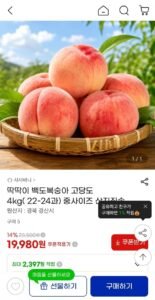 딱딱이 백도복숭아 4kg 중 (22-24과)