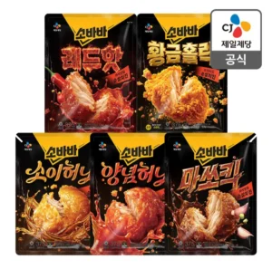 소바바 치킨 순살 375g 5봉 선택 (신제품 황금홀릭, 소이허니, 양념, 마쏘킥, 레드핫)