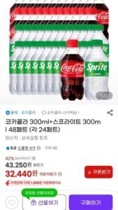 코카콜라 300ml+스프라이트 300ml 48페트 (각 24페트)