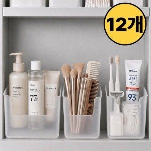 욕실 주방 위생 미용용품 화장대 책상 알약 잡동사니 다용도 수납 정리함 (투명 × 12개)