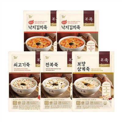 본죽 죽 4종 세트, 200g, 5팩