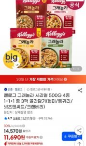 켈로그 그래놀라 시리얼 500g 4종 1+1+1 총 3팩 골라담기