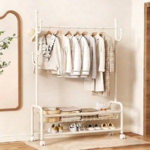 YEAAYE 하단 2단 수납 이동형 스탠드행거 (화이트) (화이트 × 90cmx35cmx173cm)