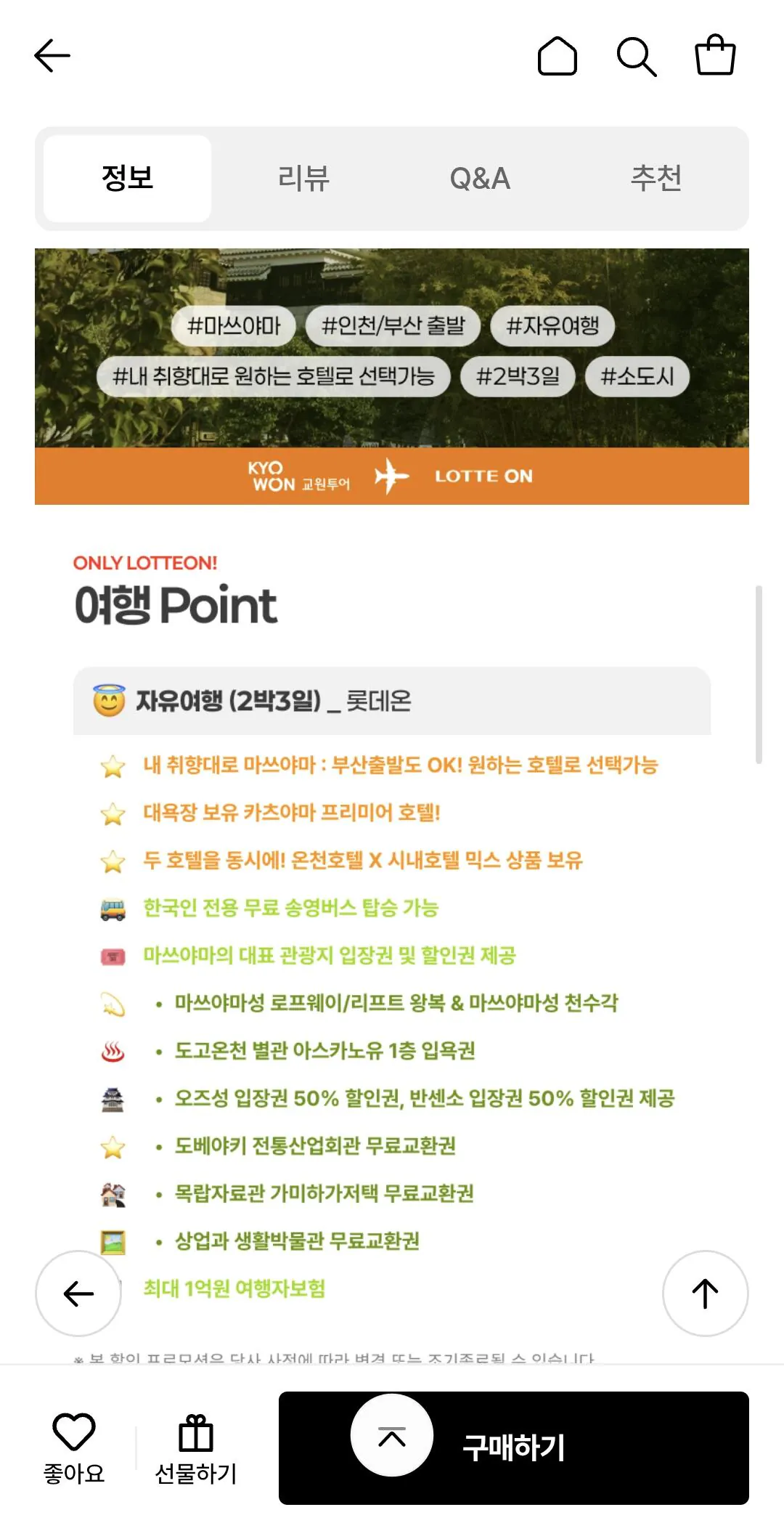 마쓰야마 자유여행 2박3일 (인천/부산出)