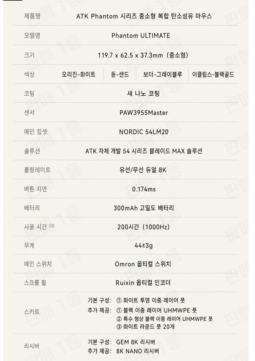 신상 ATK 잠자리 팬텀 울티메이트 카본 8K 게이밍 무선 마우스