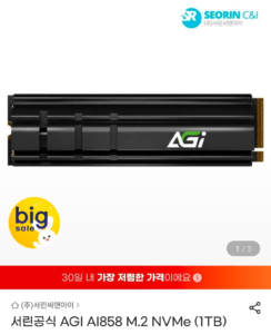 Ssd 서린공식 ai858 1tb 디램있으/5.0