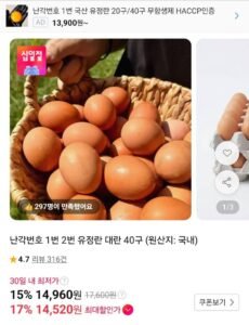 난각번호 1번 생란 40구
