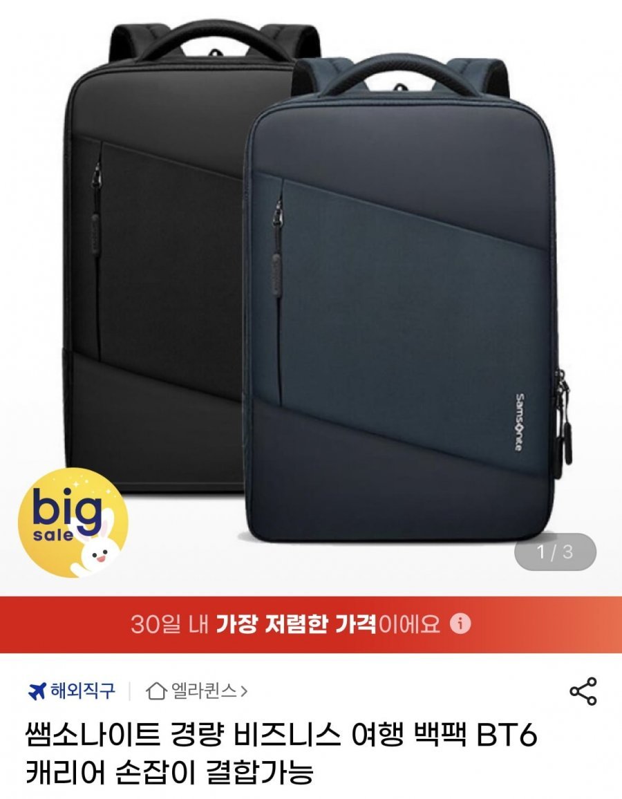 직구 쌤소나이트 경량 비즈니스 여행 백팩 BT6