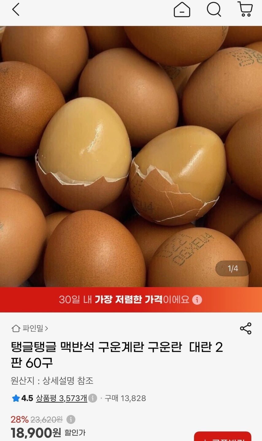 맥반석 구운계란 구운란 대란 2판 60구