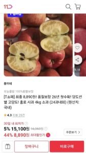 홍로사과 4kg 소과 (티멤 카카페 8,890/무배)