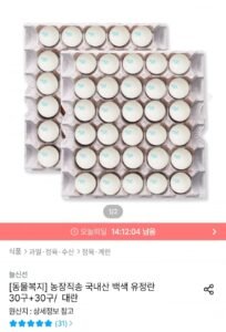동물복지 국내산 백색 유정란 60구 대란