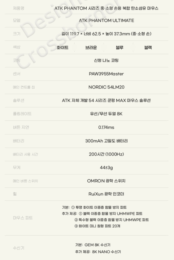 ATK 팬텀 ULTIMATE 8K 카본 게이밍 마우스 타공 탄소섬유