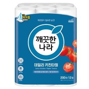 깨끗한나라 데일리 천연펄프 키친타올 (12개) (200매 × 12개)