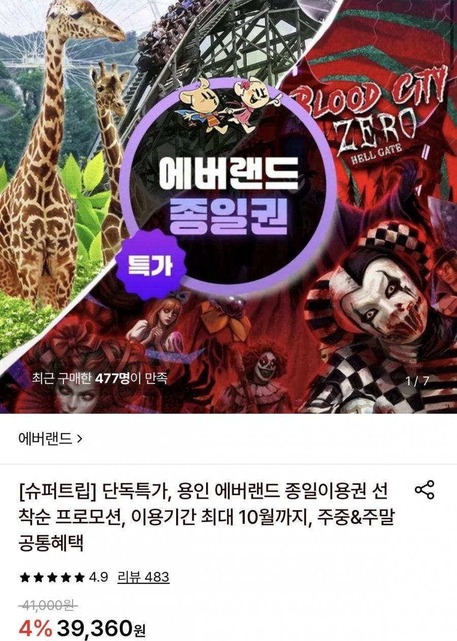 용인 에버랜드 종일이용권
