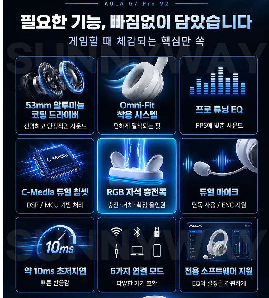 Aula 독거미 G7 pro v2 헤드셋 with 충전독