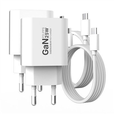 에센스웨어 PD PPS GaN C타입 25W 초고속 충전기 C to C 60W 1M 케이블 세트, 화이트, 2세트