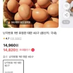 난각번호 1번 유정란 대란 40구 (14,820원 / 무배)