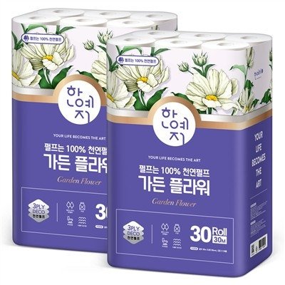 한예지 가든 플라워 3겹 천연펄프 화장지, 30m, 30롤, 2팩
