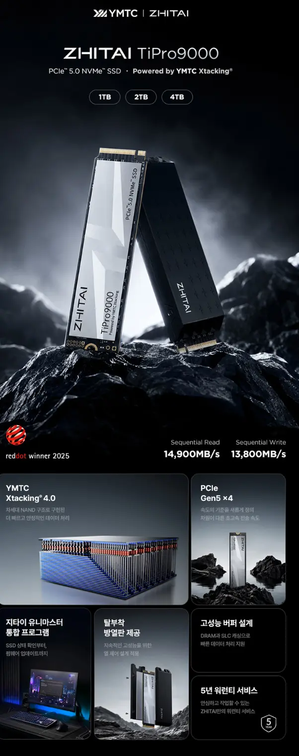 YMTC ZHITAI TiPro9000 M.2 NVMe SSD 2TB (나사킷,방열판포함)