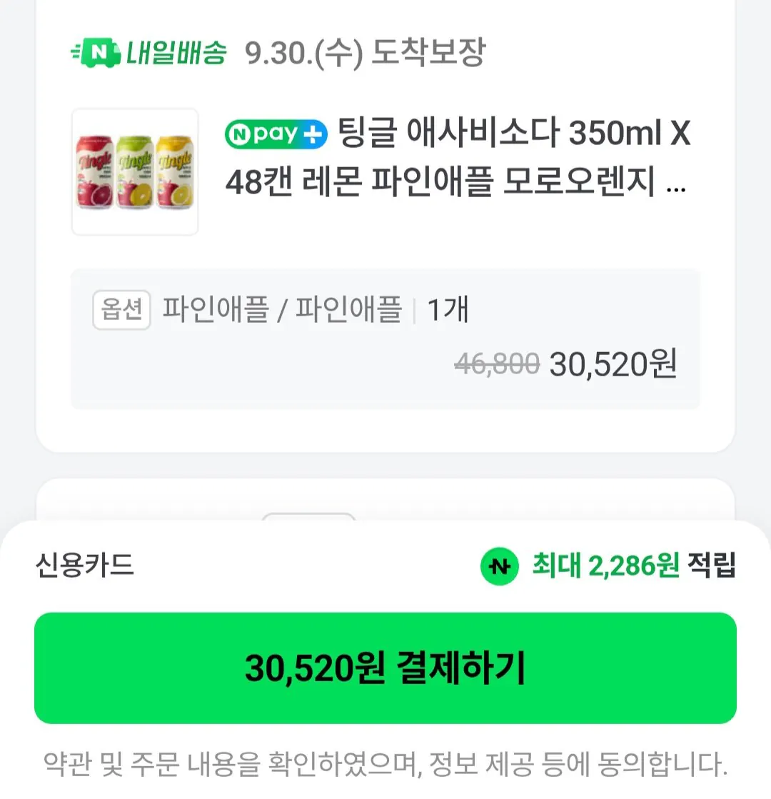 팅글 애사비소다 350ml X 48캔 레몬 파인애플 모로오렌지 택2종