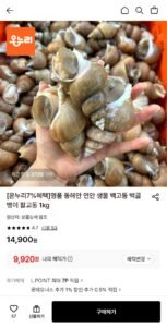 동해안 연안 생물 활 백고동 소소 1kg (55~65미)