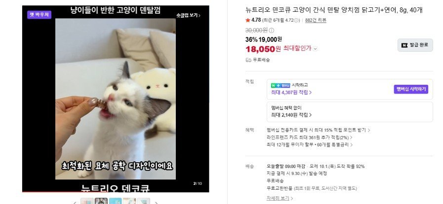 덴코큐 고양이 간식 덴탈 양치껌 닭고기+연어, 8g, 40개