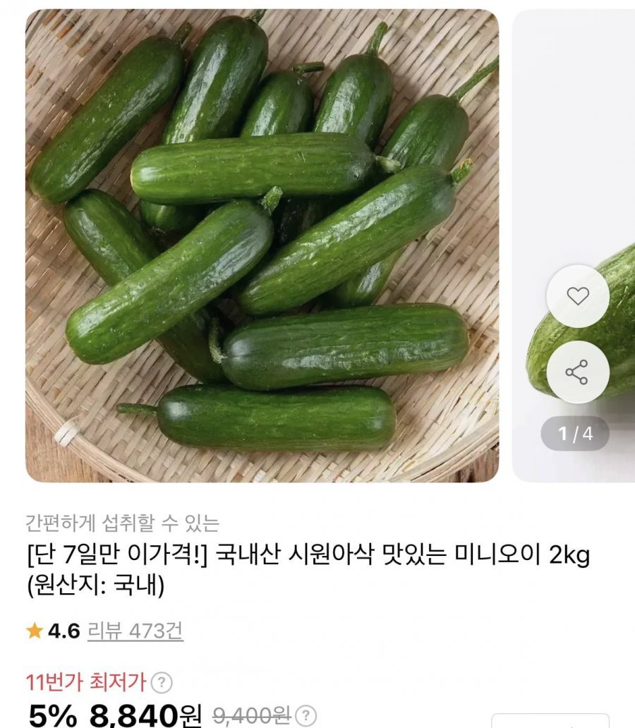 국내산 미니오이 2kg