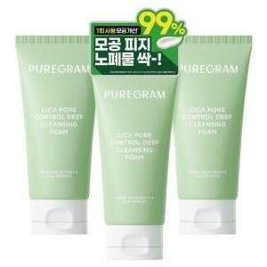 2+1 출시하자마자 1위 퓨어그램 모공이별 딥클렌징폼 제주 그린티 저자극 폼클렌징 120ml, 120ml (120ml × 3개)