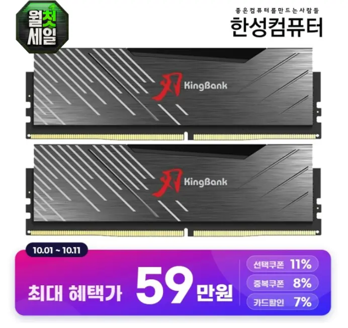 KingBank KRXB DDR5-6000 UDIMM M CL30 32GB(16GBx2) 블랙 패키지 (한성)