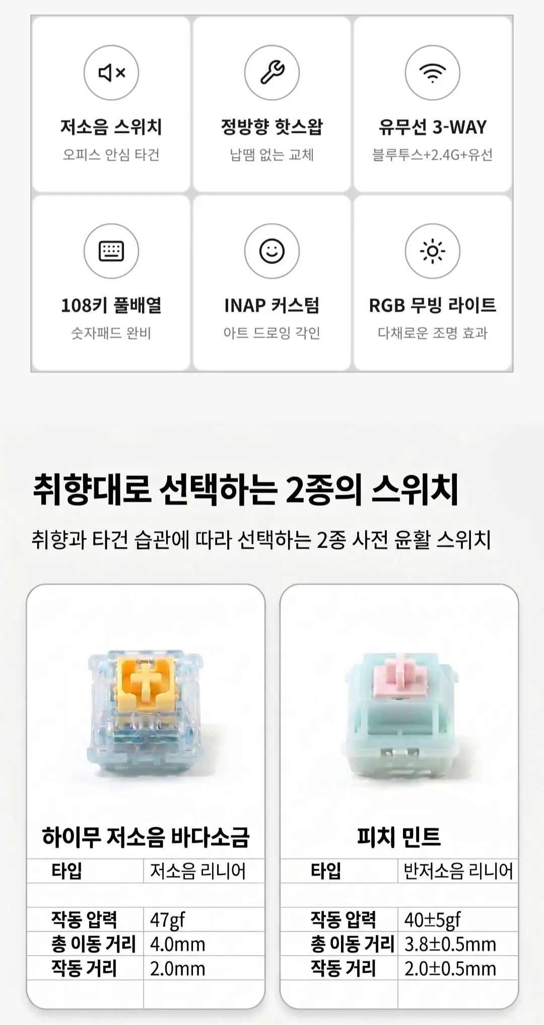 큐센 사무용 유무선 풀배열 기계식키보드 + 키캡키링 + 마우스패드