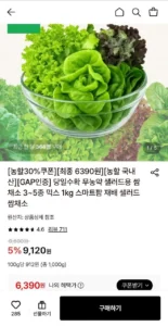 (농할30%) 샐러드 쌈채소 1kg 3~5종