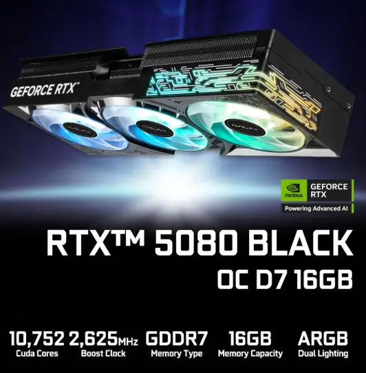 갤럭시 GALAX 지포스 RTX 5080 BLACK OC D7 16GB
