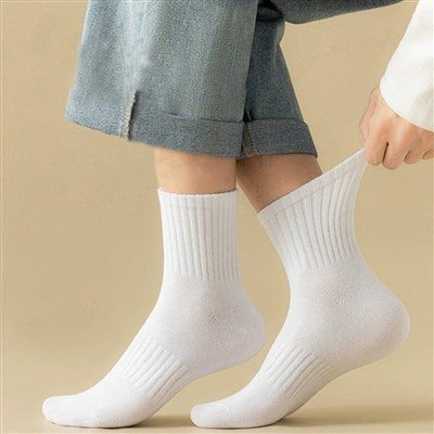 발이 편한 카바 밴딩 중목 양말, 남성용, 화이트, 10켤레