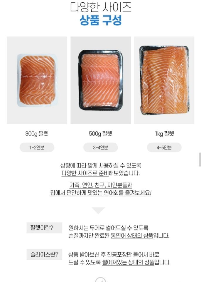 슈페리어 노르웨이 생연어 딥스킨 연어필렛 1kg