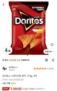 도리토스 나쵸치즈맛 과자, 172g, 4개