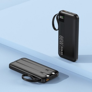 보조 배터리 초슬림 20000mAh 대용량 보조 배터리 66w 초고속 충전 LED 배터리 디스플레이 QC3.0 (블랙)
