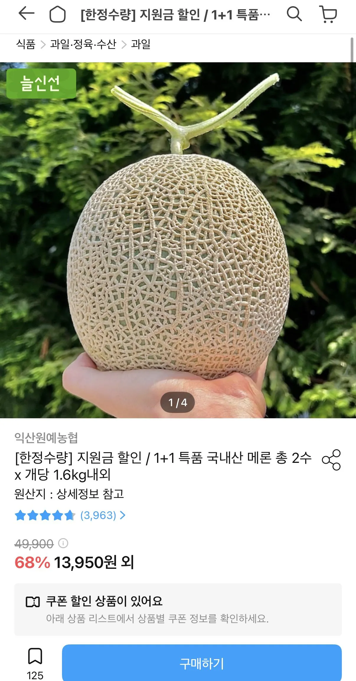 농협 국내산 고당도 머스크메론 특품 1.6kg 2수