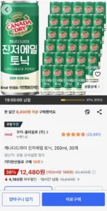 캐나다드라이 진저에일 토닉 250ml, 30개