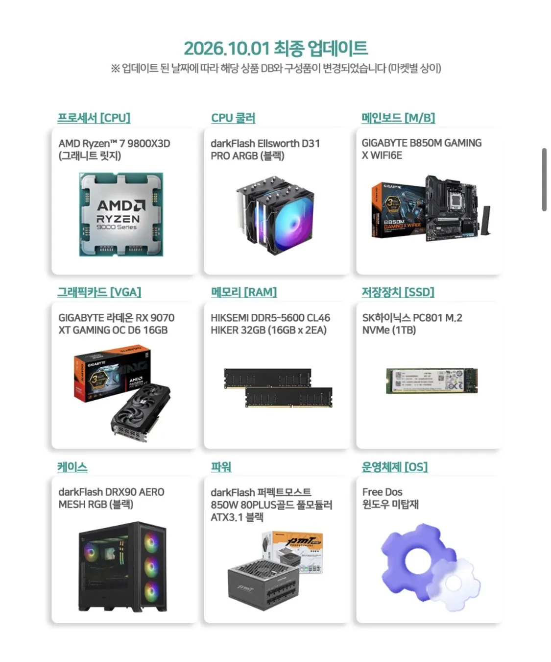 9800x3D + 9070XT / RTX5080 완본체 2종