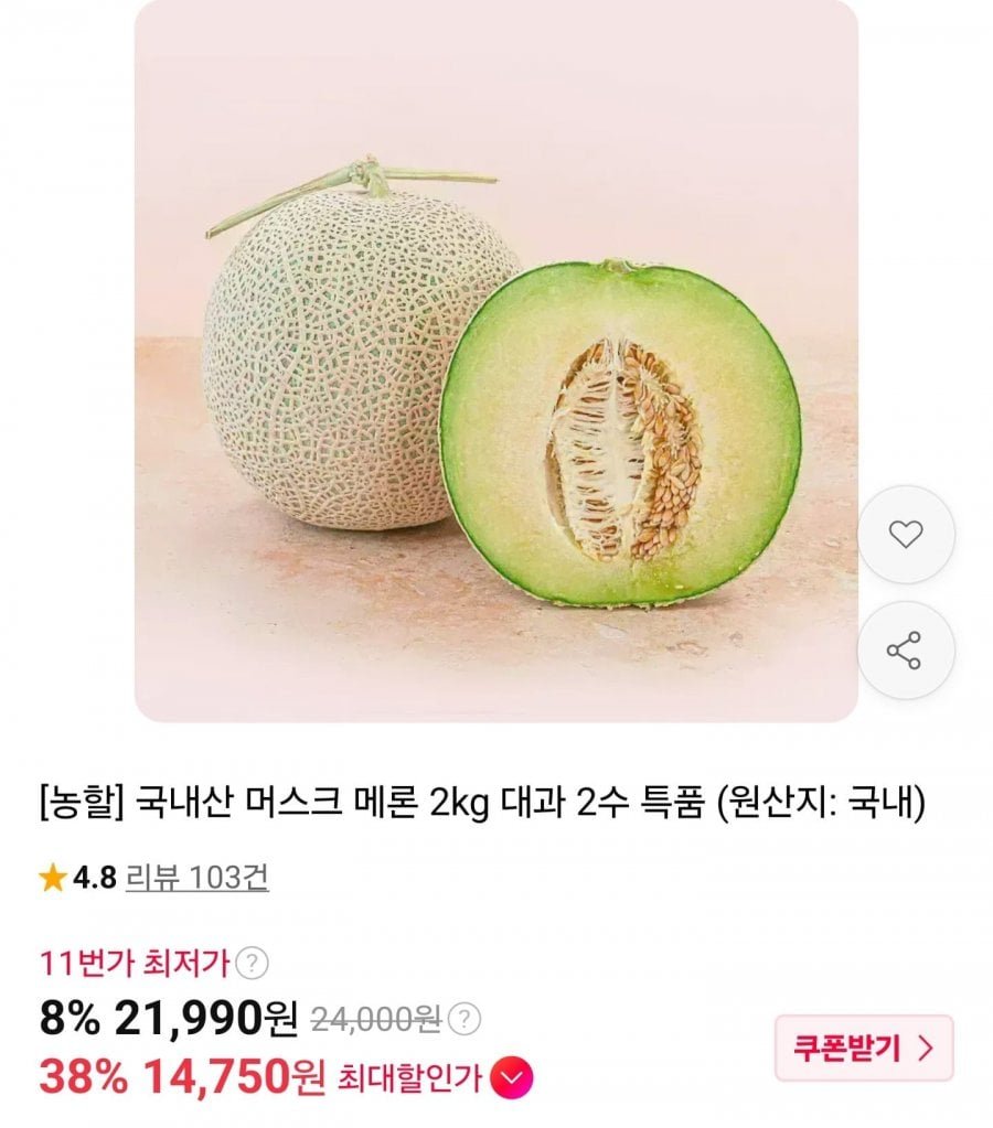 국내산 머스크 메론 2kg 대과 2수 특품