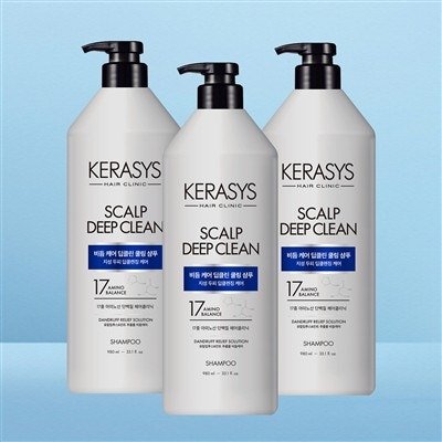 케라시스 두피 비듬케어 딥클린 쿨링 단백질 샴푸, 980ml, 3개