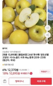 시나노골드 사과 4kg 중과 (20과) (카카페 10,890/무배)