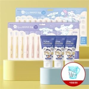 [2종] 그린핑거 마이키즈 시나모롤 칫솔 2단계 12개 + 마이키즈 푸아 고불소(1,450PPM) 치약 4단계 60gx3EA...