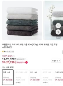 호텔컬렉션 40수 200g 수건 10장