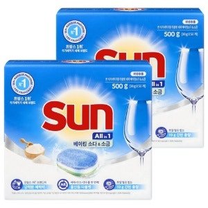 유니레버 썬 식기세척기용 타블렛 세제 베이킹소다 앤 소금 50개입, 500g (2개)