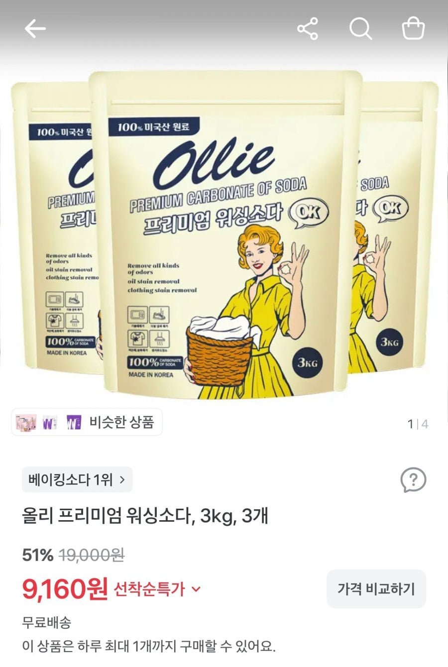 프리미엄 워싱소다, 3kg, 3개