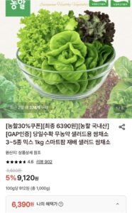 당일수확 무농약 샐러드용 쌈채소 3~5종 믹스 1kg