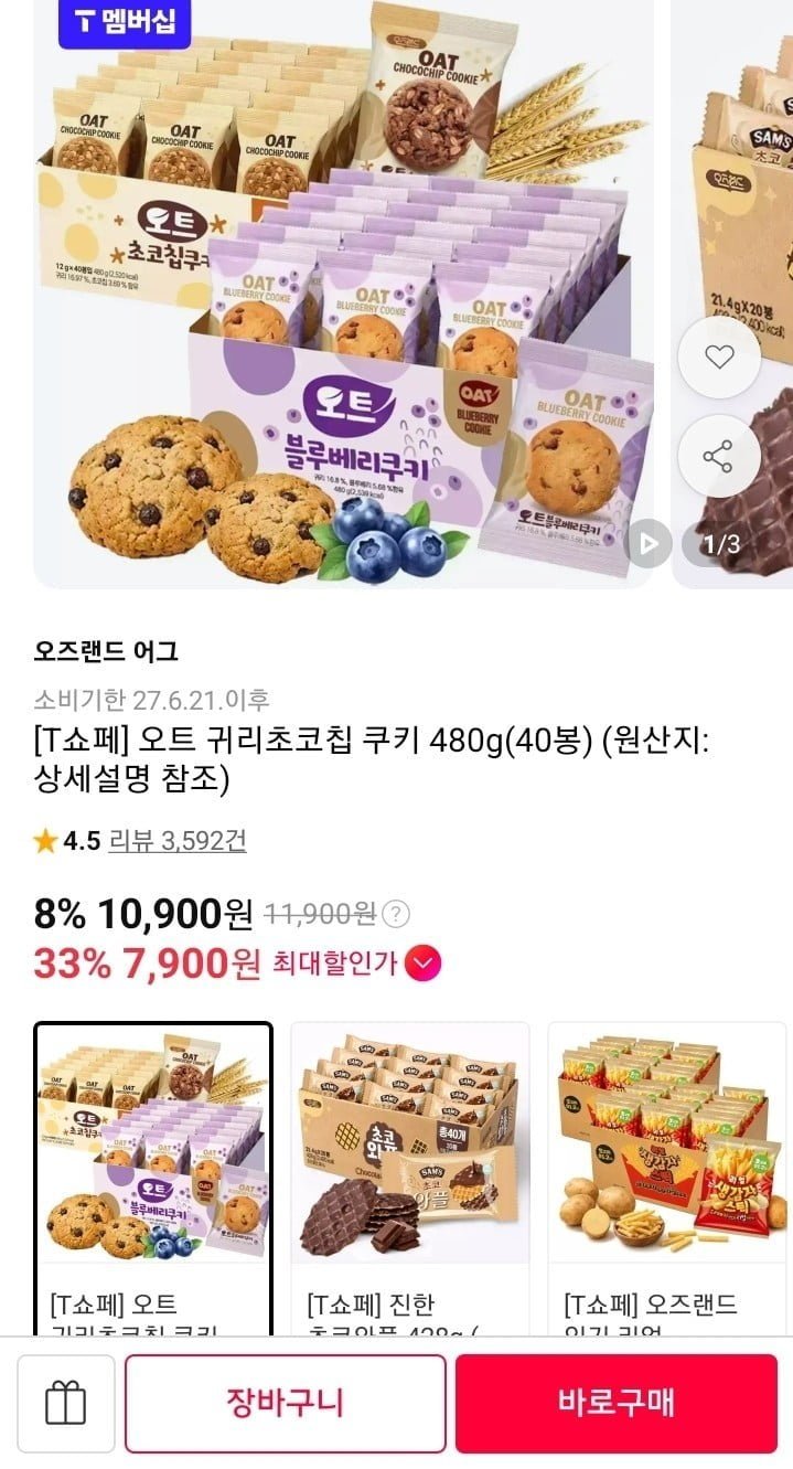 오트 귀리초코칩 쿠키 480g